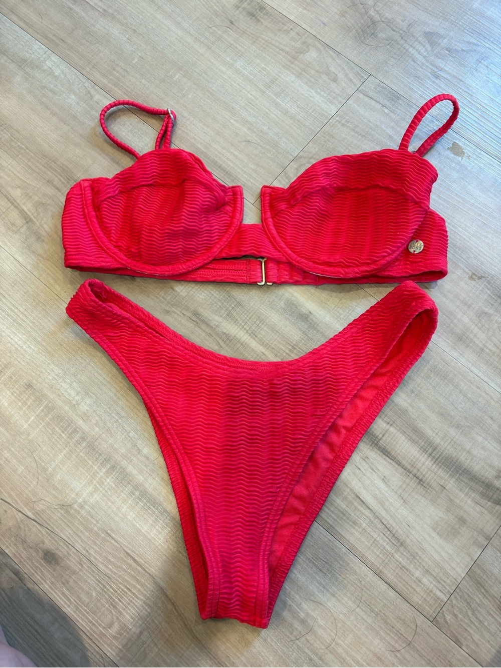 Billabong Vibrant Red Textured Underwire Bikini